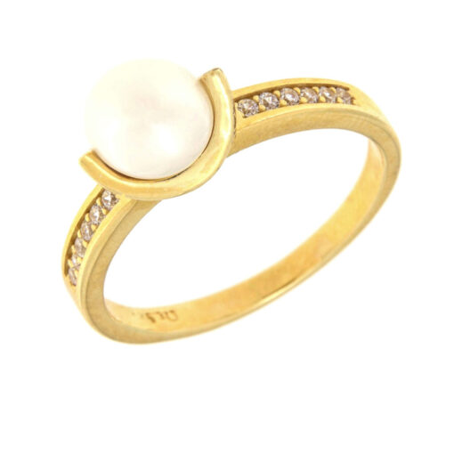 Δαχτυλίδι μοντέρνο με λευκό μαργαριτάρι και ζιργκόν χρυσό Κ14 – RNG1316