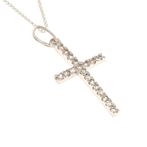 Γυναικείος σταυρός λευκόχρυσος με λευκά ζιργκόν Κ14 – STAVR377
