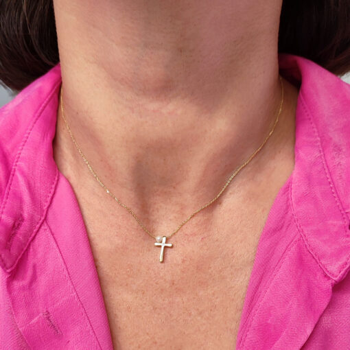Γυναικείος σταυρός με ζιργκόν και μαργαριτάρι χρυσός Κ14 – STAVR389