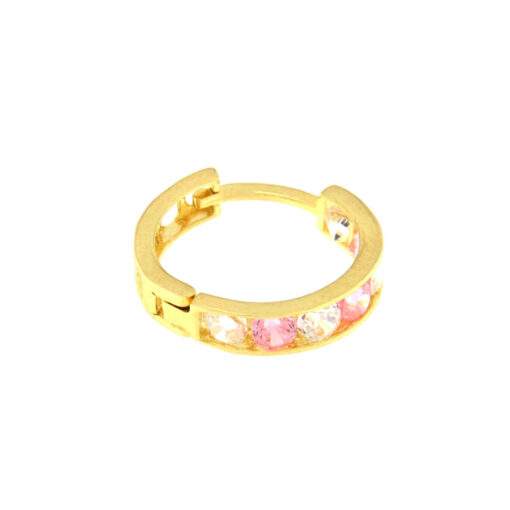 Σκουλαρίκια κρίκος χρυσά με ροζ ζιργκόν 14Κ – SK324