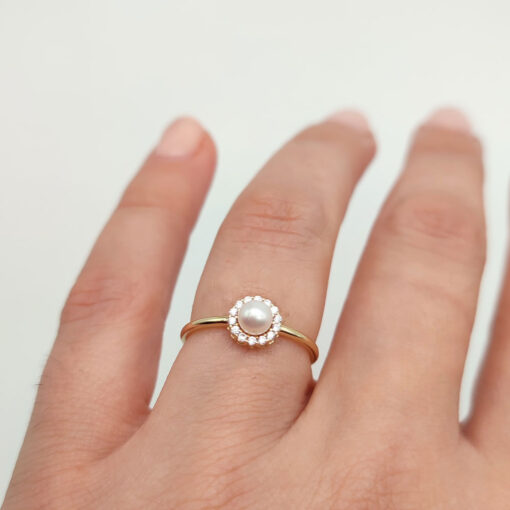 Visseti δαχτυλίδι ροζέτα χρυσό με μαργαριτάρι και ζιργκόν Κ9 – RNG1340