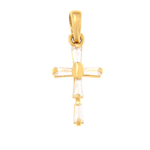 Γυναικείος σταυρός χρυσός με λευκά ζιργκόν Κ14 – STAVR397