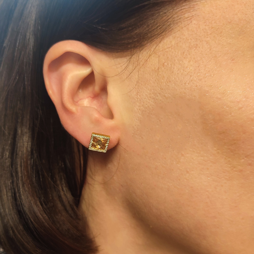 Ασημένια επιχρυσωμένα σκουλαρίκια ροζέτα 925 με καφέ ζιργκόν – ERS033