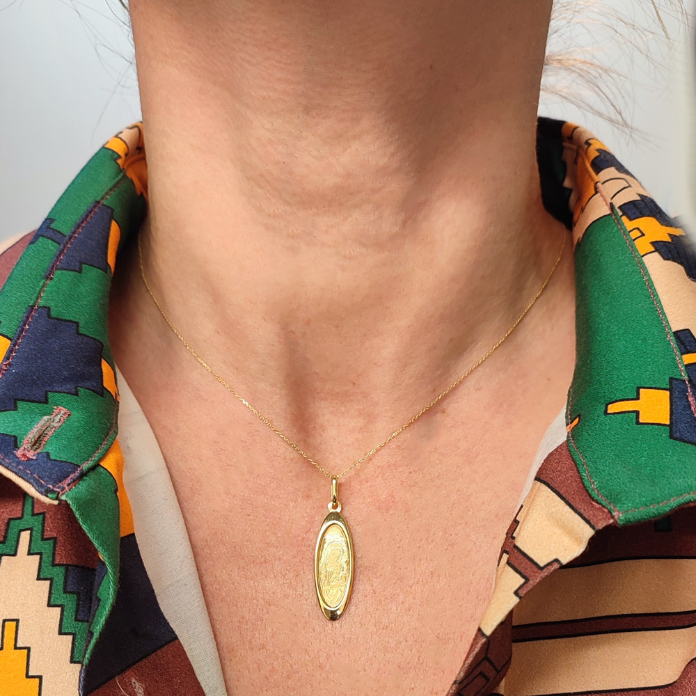 Φυλαχτό με την Παναγιά και τον Χριστούλι χρυσό K14 – PAN084