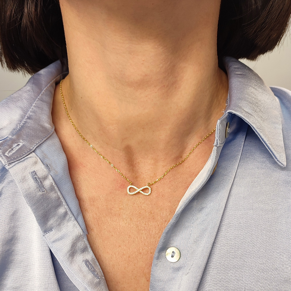 Κολιέ άπειρο ασημένιο επιχρυσωμένο με ζιργκόν 925 – MTS012