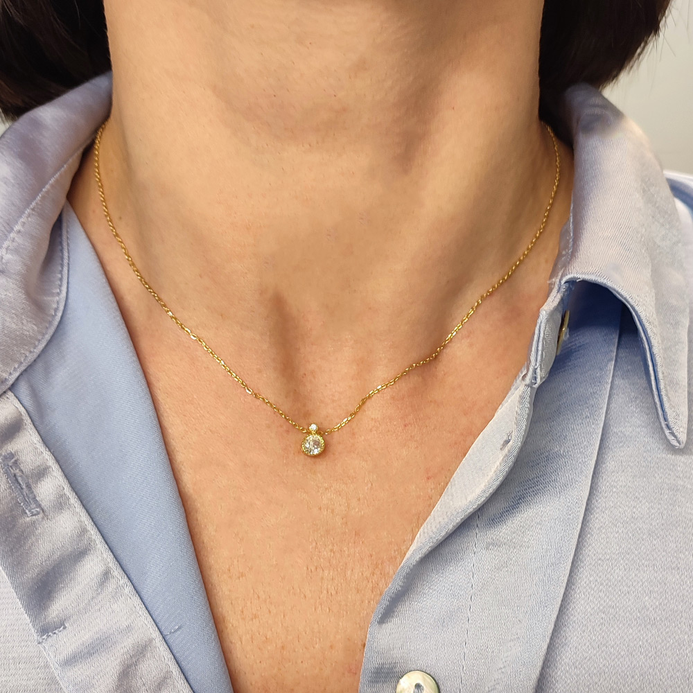 Κολιέ ασημένιο επιχρυσωμένο μονόπετρο με ζιργκόν 925 – MTS009