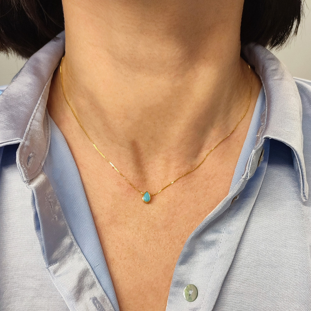 Μενταγιόν ασημένιο επιχρυσωμένο με τιρκουάζ πέτρα σε σχήμα δάκρυ 925 – MTS028