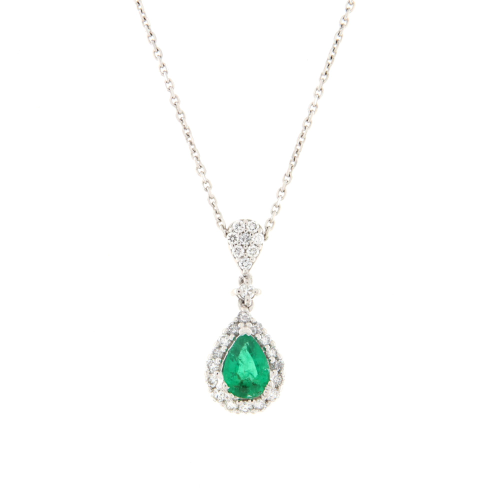 Μενταγιόν ροζέτα με πράσινο διαμάντι Emerald λευκόχρυσο Κ18 – MT215