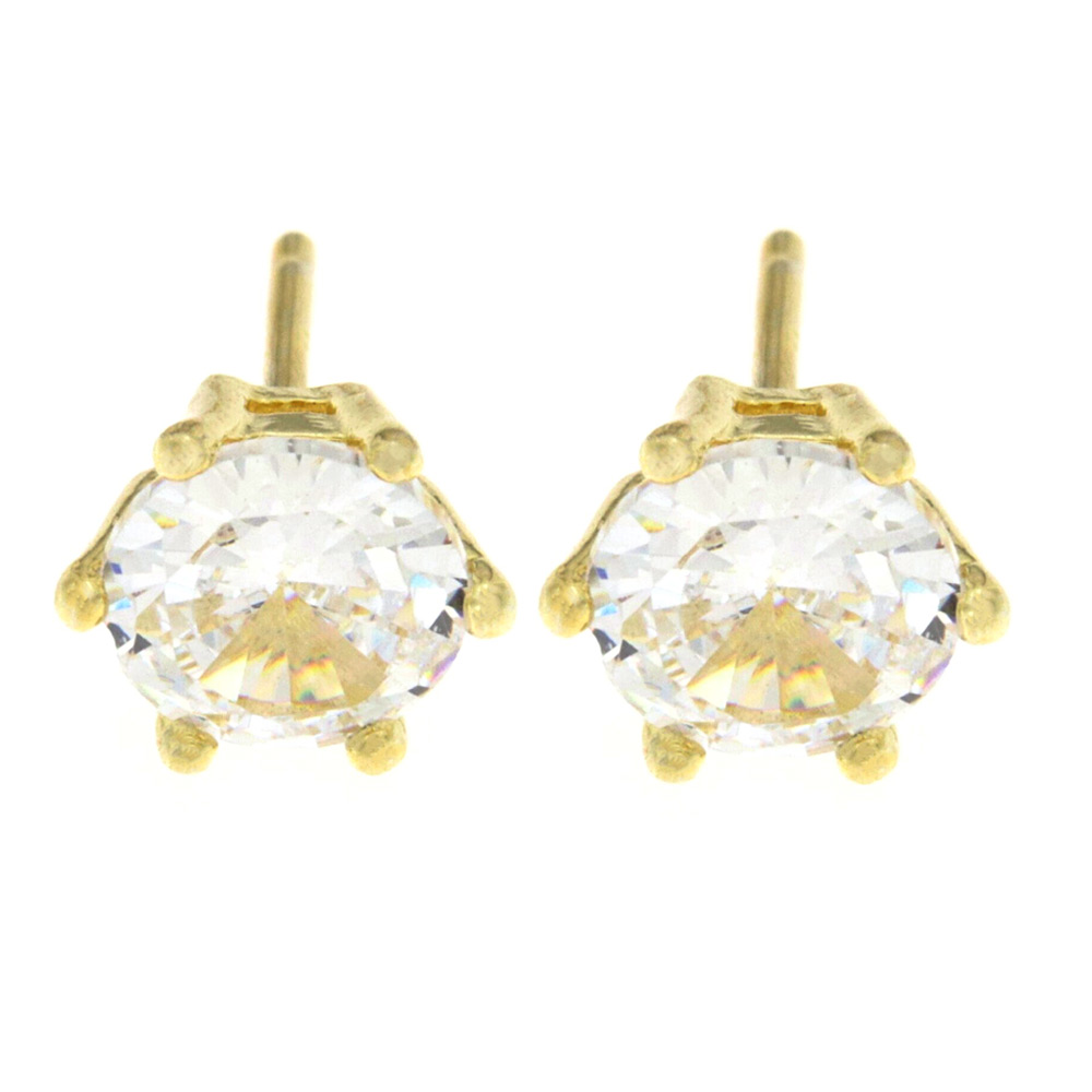 Silver Point ασημένια επιχρυσωμένα σκουλαρίκια 925 μονόπετρα με λευκο ζιργκόν - ER72918