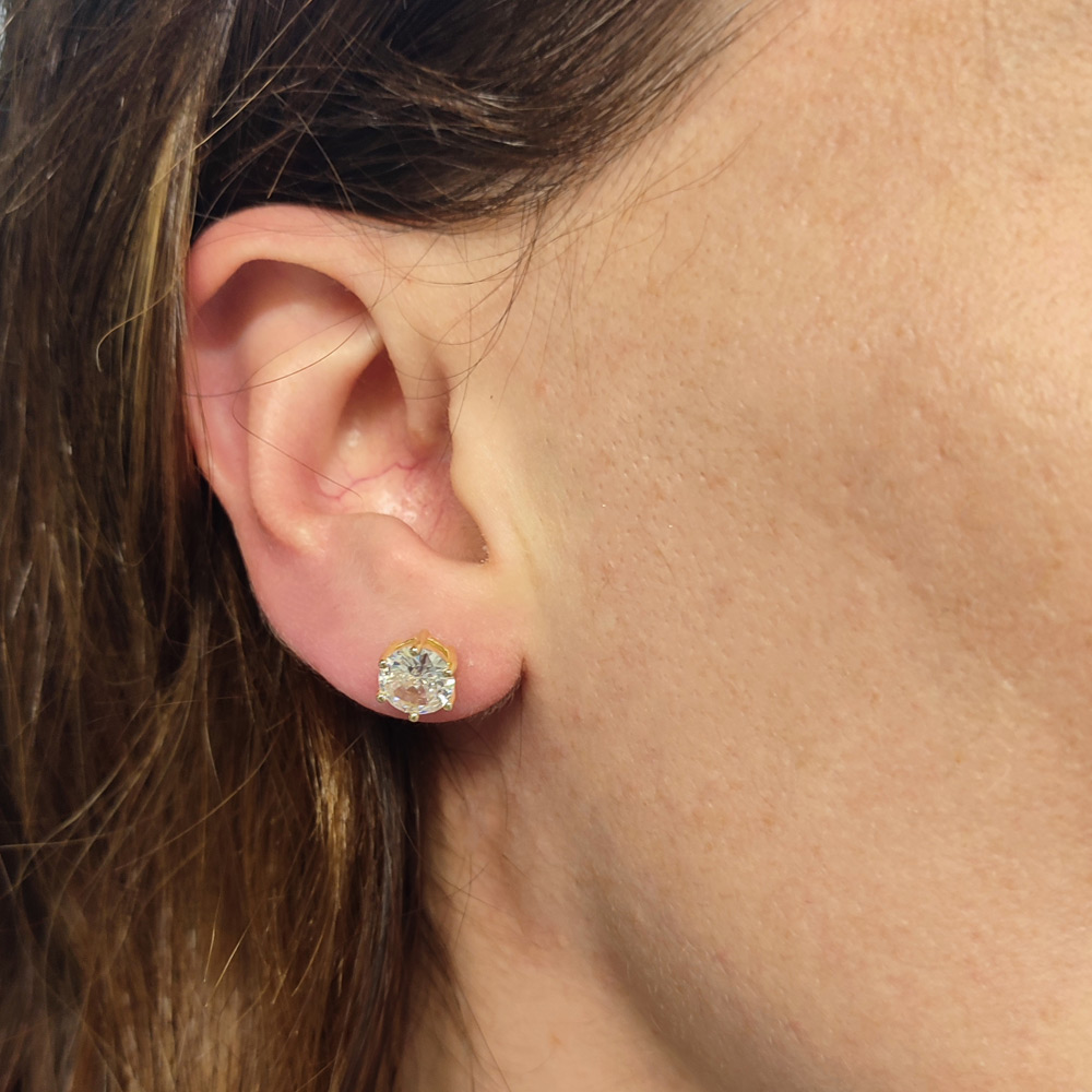 Silver Point ασημένια επιχρυσωμένα σκουλαρίκια 925 μονόπετρα με λευκο ζιργκόν - ER72918