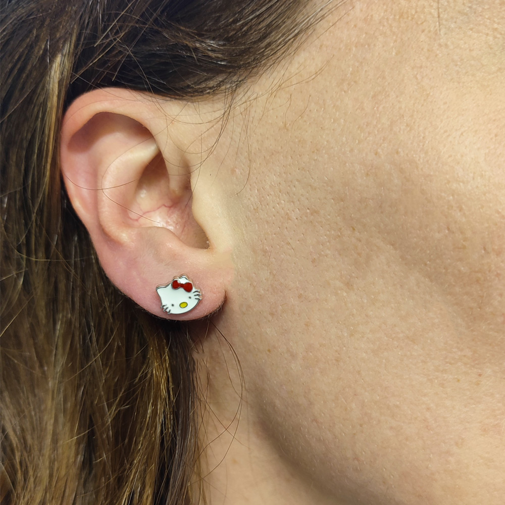 Silver Point ασημένια σκουλαρίκια 925 Hello Kitty με ψημένο σμάλτο - ER81143