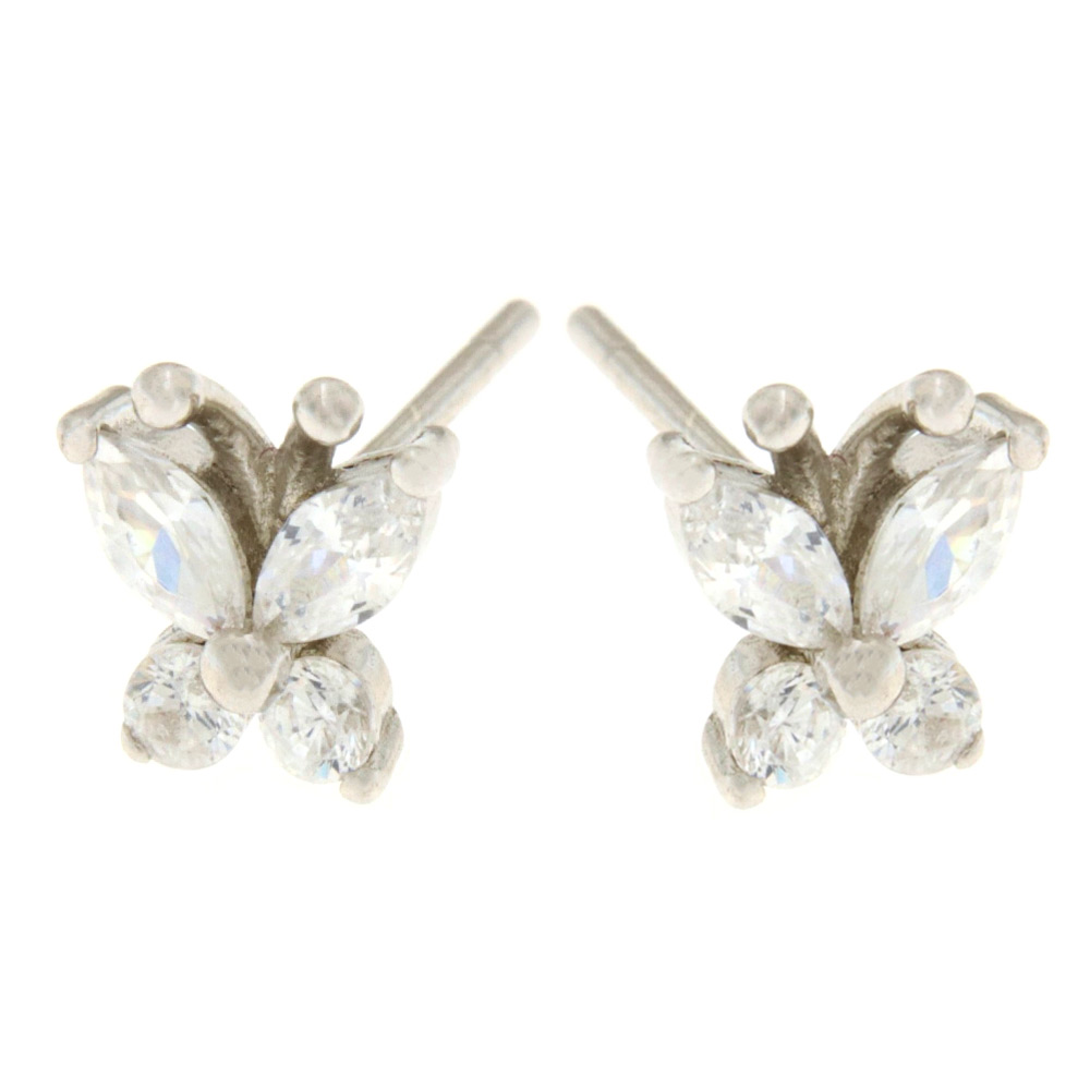 Silver Point ασημένια σκουλαρίκια 925 πεταλουδίτσα με λευκά ζιργκόν - ER72925