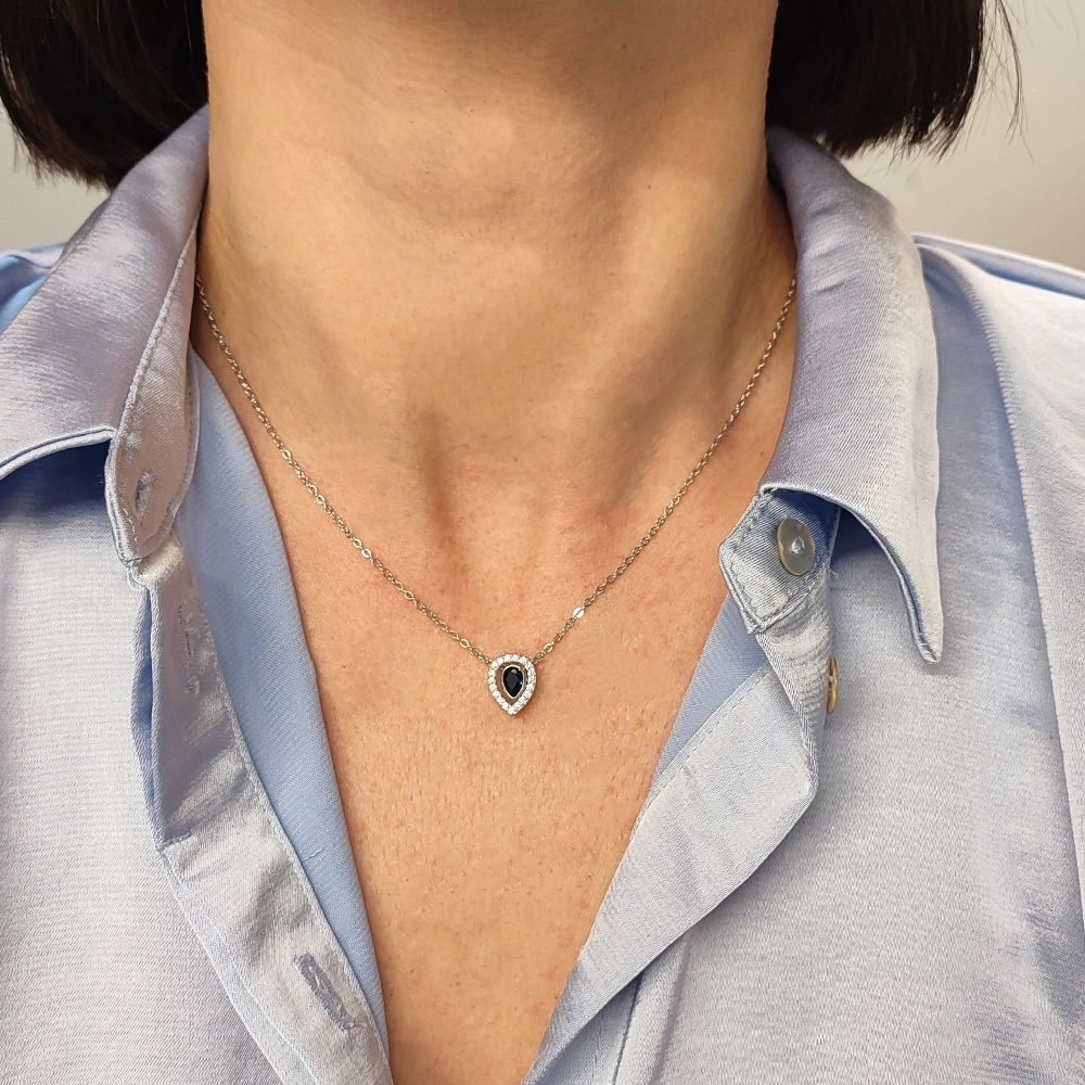 Silver Point μενταγιόν ασημένιο ροζέτα με λευκά και μπλε ζιργκόν 925 - MTS008