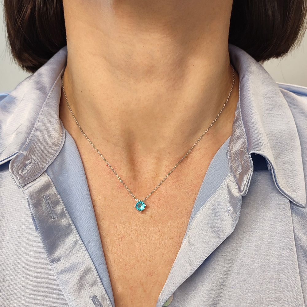 Silver Point μενταγιόν ασημένιο με γαλάζιο ζιργκόν 925 - MTS017