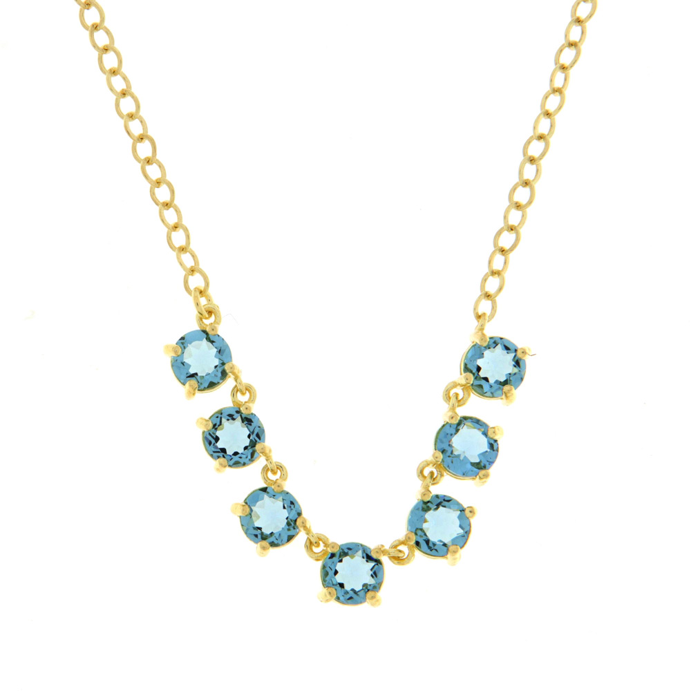 Μενταγιόν ασημένιο επιχρυσωμένο με εφτά γαλάζια ζιργκόν 925 – MS020