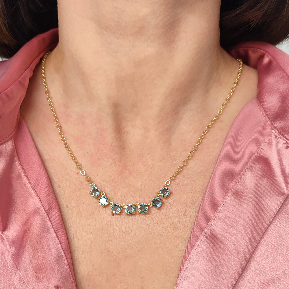 Μενταγιόν ασημένιο επιχρυσωμένο με εφτά γαλάζια ζιργκόν 925 – MS020