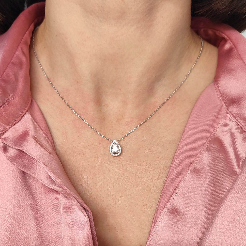 Μενταγιόν ασημένιο ροζέτα με λευκά ζιργκόν 925 – MS027