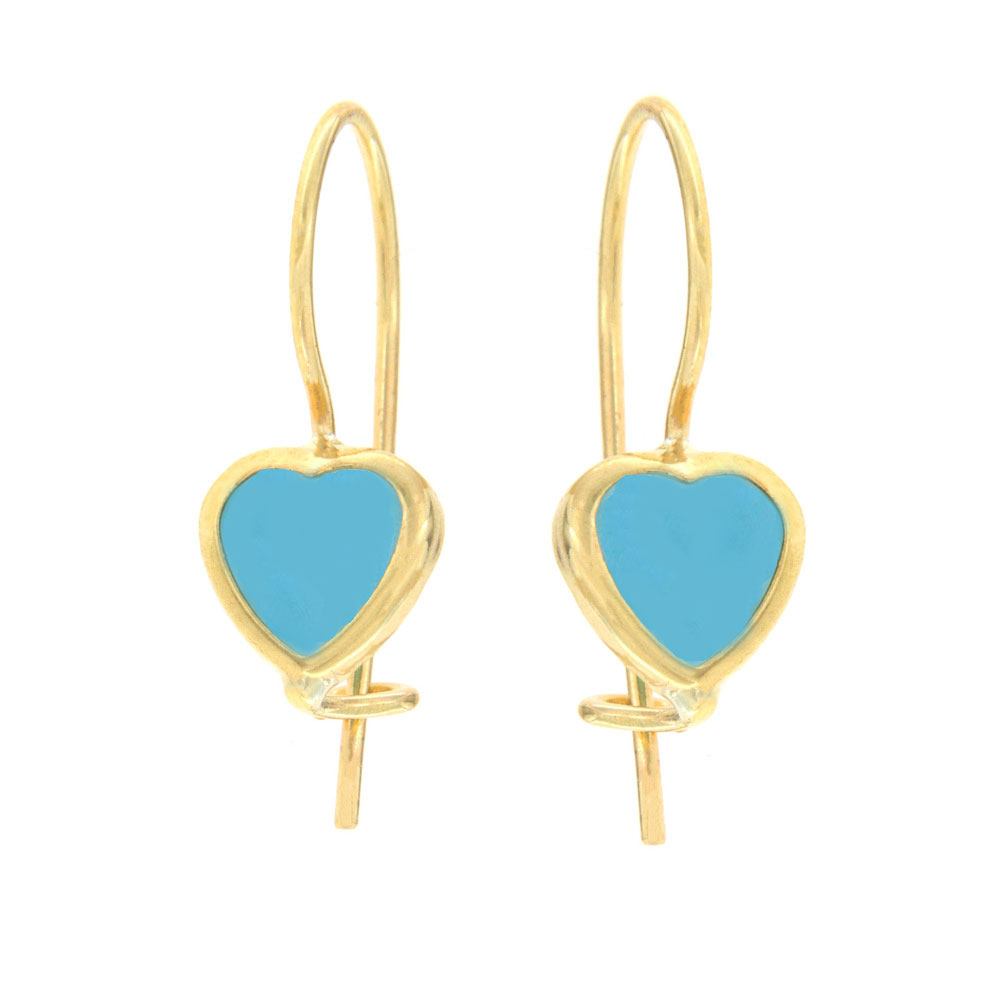 Σκουλαρίκια κρεμαστά παιδικά με τουρκουάζ πέτρα καρδιά χρυσά 9Κ – SK411