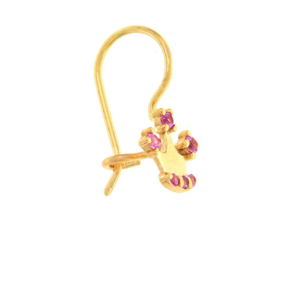 Σκουλαρίκια κρεμαστά παιδικά κορώνα με ροζ ζιργκόν χρυσά 9Κ – SK573