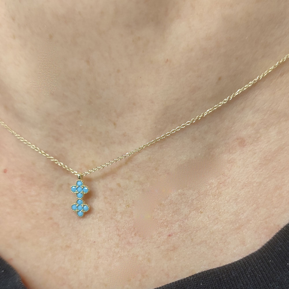 Μενταγιόν με διπλό Van Cleef χρυσό με γαλάζιες πέτρες Κ9 – MT351