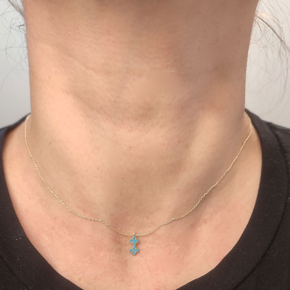 Μενταγιόν με διπλό Van Cleef χρυσό με γαλάζιες πέτρες Κ9 – MT351