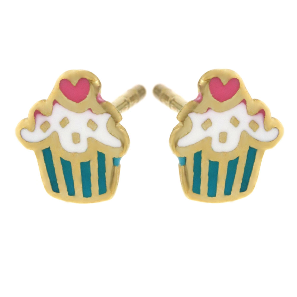 Σκουλαρίκια καρφωτά παιδικά παγωτό με ψημένο σμάλτο χρυσά 9Κ – SK756