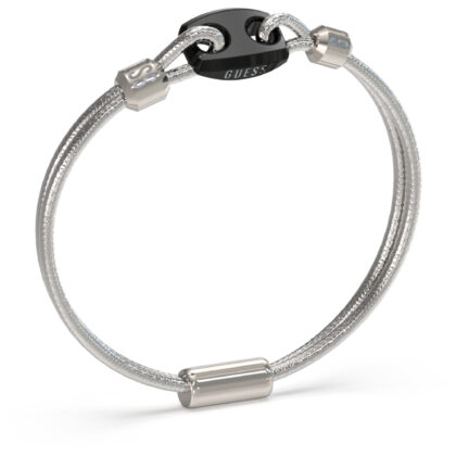 GUESS STEEL POSEIDON JUMB05041JWSTBKL Βραχιόλι Ασημένιο Με Μαύρο Σχέδιο Με Λογότυπο