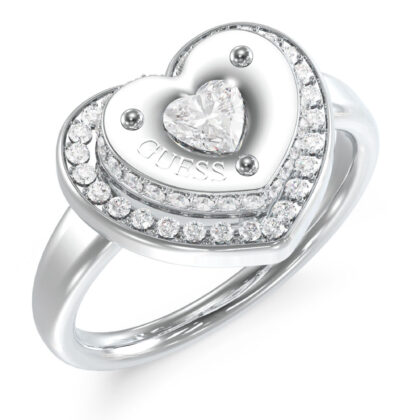 GUESS STEEL TILL MORNING JUBR05552JWRH-No.58 Δαχτυλίδι Ασημένιο Με Καρδιά Με Πέτρες