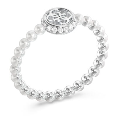 GUESS STEEL TINY PEARLY JUBR05522JWRH-No.54 Δαχτυλίδι Ασημένιο Με Πέρλες Και Λογότυπο