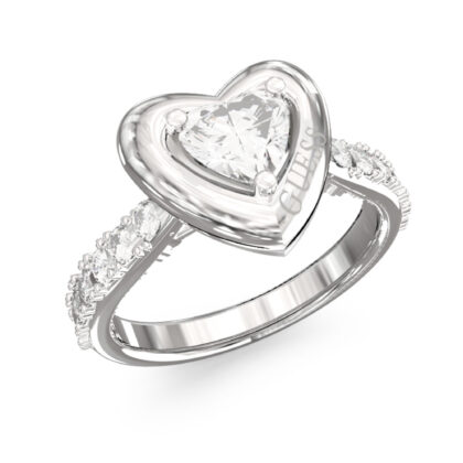 GUESS STEEL BELOVED JUBR06018JWRH-No.58 Δαχτυλίδι Ασημένιο Με Καρδιά Με Πέτρες