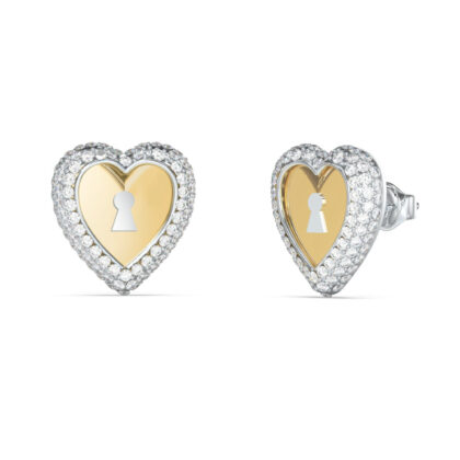 GUESS STEEL LOVE BITES JUBE06062JWYGRHT/U Σκουλαρίκια Δίχρωμες Καρδιές Με Πέτρες