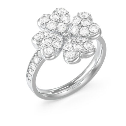 GUESS STEEL LOVE BITES JUBR06046JWRH-No.52 Δαχτυλίδι Ασημένιο Με Τυχερό Τετράφυλλο Με Πέτρες