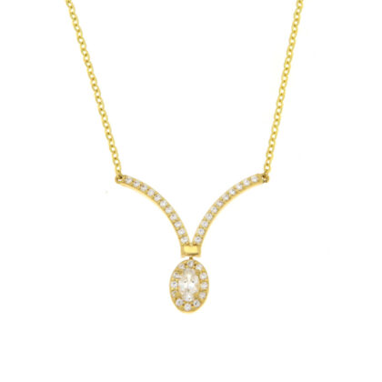 Κολιέ ροζέτα με λευκά ζιργκόν χρυσό Κ14 – NCK220