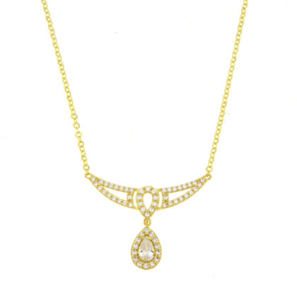 Κολιέ ροζέτα με λευκά ζιργκόν χρυσό Κ14 – NCK221