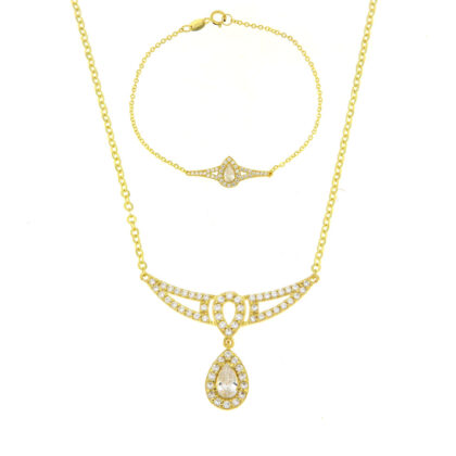 Σετ κοσμημάτων ροζέτα με λευκά ζιργκόν χρυσό Κ14 – SET105