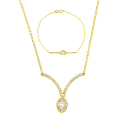 Σετ κοσμημάτων ροζέτα με λευκά ζιργκόν χρυσό Κ14 – SET106