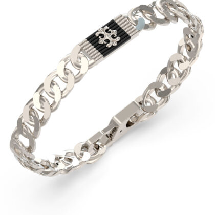 GUESS STEEL REBEL MOON JUMB05070JWSTBKL Βραχιόλι Ασημένιο Με Μαύρο Σχέδιο