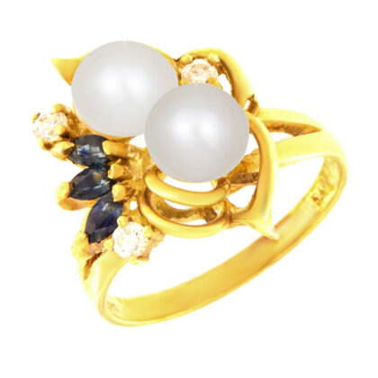 Δαχτυλίδι vintage λουλούδι με μαργαριτάρια και ζιργκόν χρυσό Κ14 – RNG1757