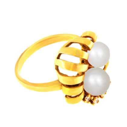 Δαχτυλίδι vintage με μαργαριτάρια και λευκά ζιργκόν χρυσό Κ14 – RNG1759