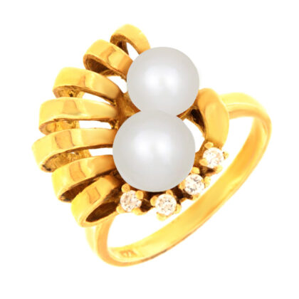 Δαχτυλίδι vintage με μαργαριτάρια και λευκά ζιργκόν χρυσό Κ14 – RNG1759