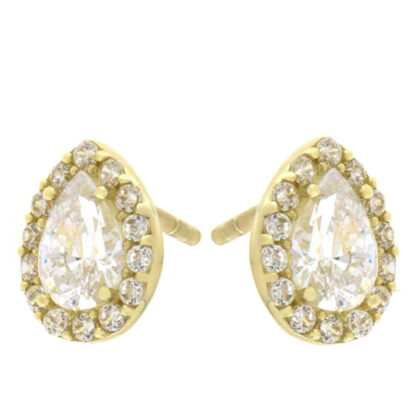 Σκουλαρίκια καρφωτά ροζέτα με λευκά ζιργκόν χρυσά 9Κ – SK1012