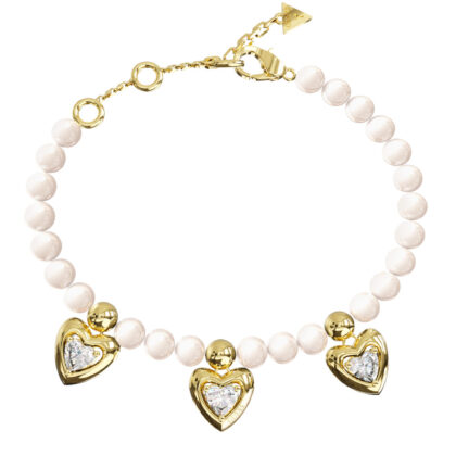 GUESS STEEL BELOVED JUBB06001JWYGL Βραχιόλι Χρυσό Με Πέρλες Και Κρεμαστές Καρδιές