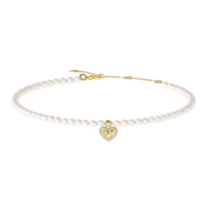 GUESS STEEL BELOVED JUBN06090JWYGT/U Τσόκερ Χρυσό Με Καρδιά Με Πέτρες Και Άσπρες Πέρλες