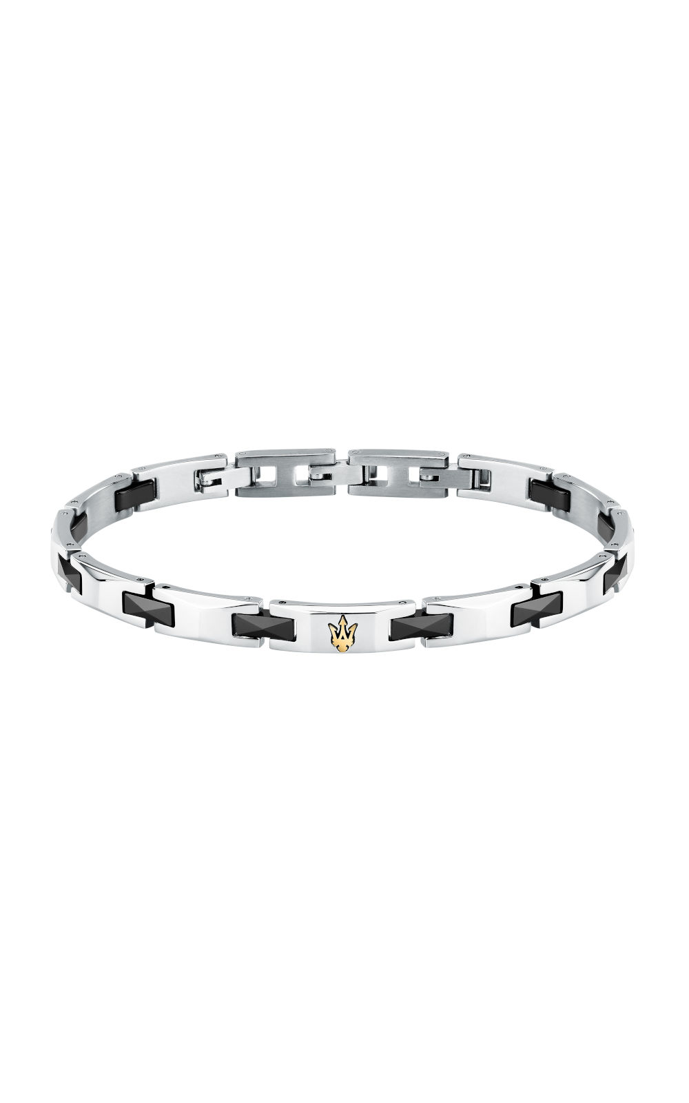 MASERATI CERAMIC JM424ATZ49 Ανδρικό Βραχιόλι Δίχρωμο Με Χρυσή Τρίαινα