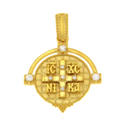 Μενταγιόν Κωνσταντινάτο διπλής όψης με λευκά ζιργκόν χρυσό Κ9 – KON181