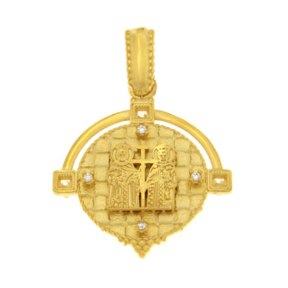 Μενταγιόν Κωνσταντινάτο διπλής όψης με λευκά ζιργκόν χρυσό Κ9 – KON181