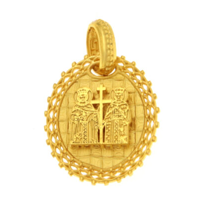 Μενταγιόν Κωνσταντινάτο διπλής όψης με λευκά ζιργκόν χρυσό Κ9 – KON184