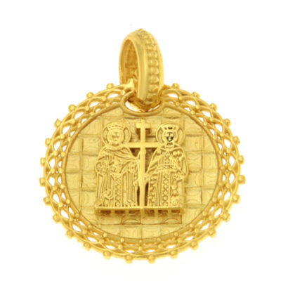 Μενταγιόν Κωνσταντινάτο διπλής όψης με λευκά ζιργκόν χρυσό Κ9 – KON185