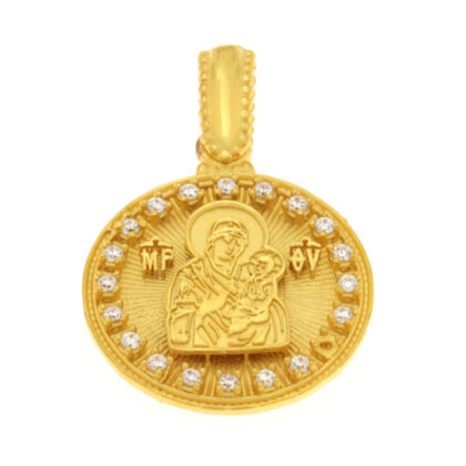 Μενταγιόν Κωνσταντινάτο διπλής όψης με λευκά ζιργκόν χρυσό Κ9 – KON187