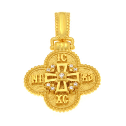 Μενταγιόν Κωνσταντινάτο διπλής όψης με λευκά ζιργκόν χρυσό Κ9 – KON189